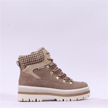 Rieker Tex Platform Knitted Cuff Boot - Beige Combi
